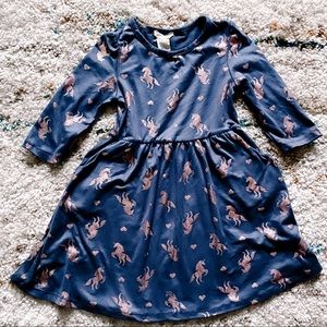 Toddler Long Sleeve Unicorn Dress with Pockets 4T